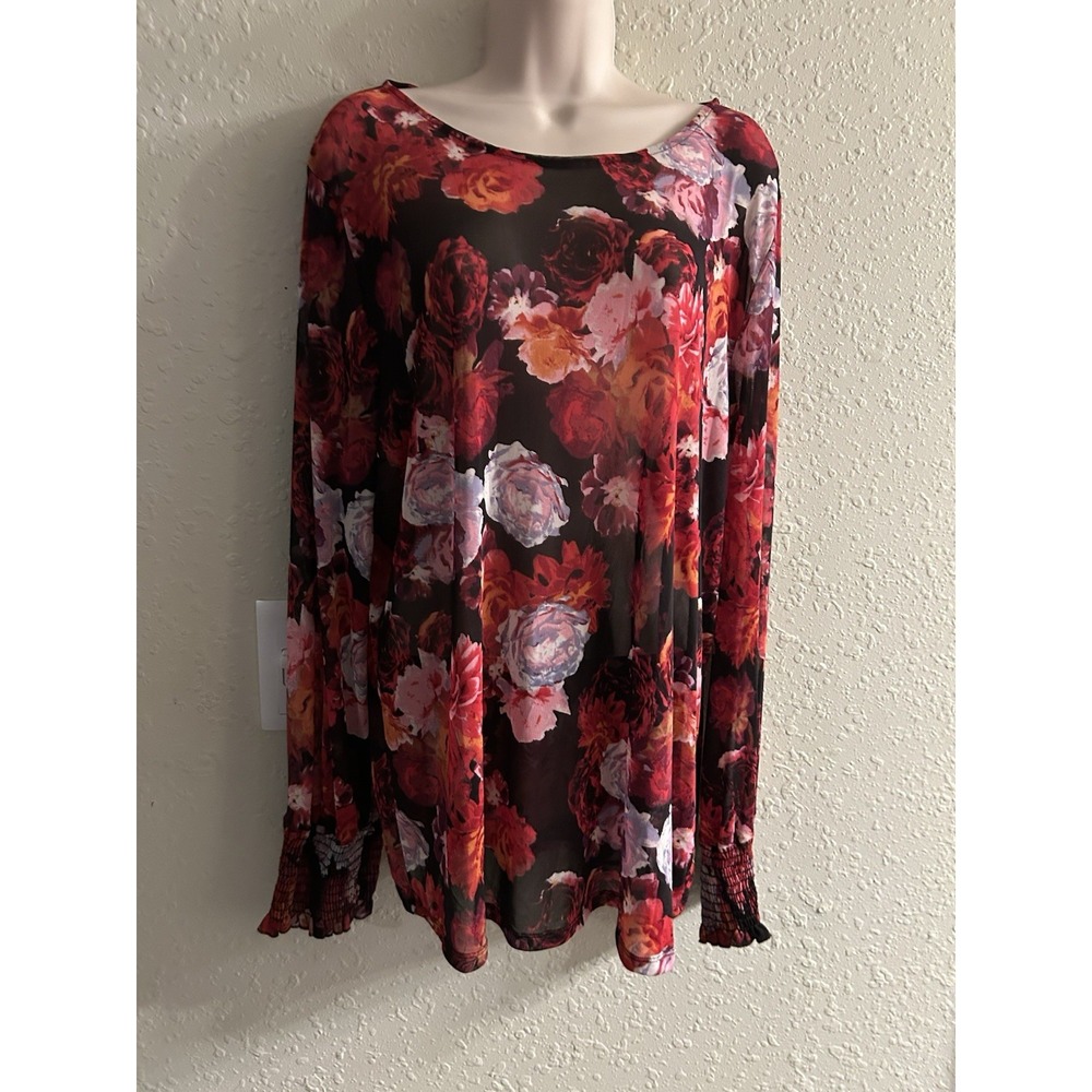 New 3X George Sheer Floral Top #193*8